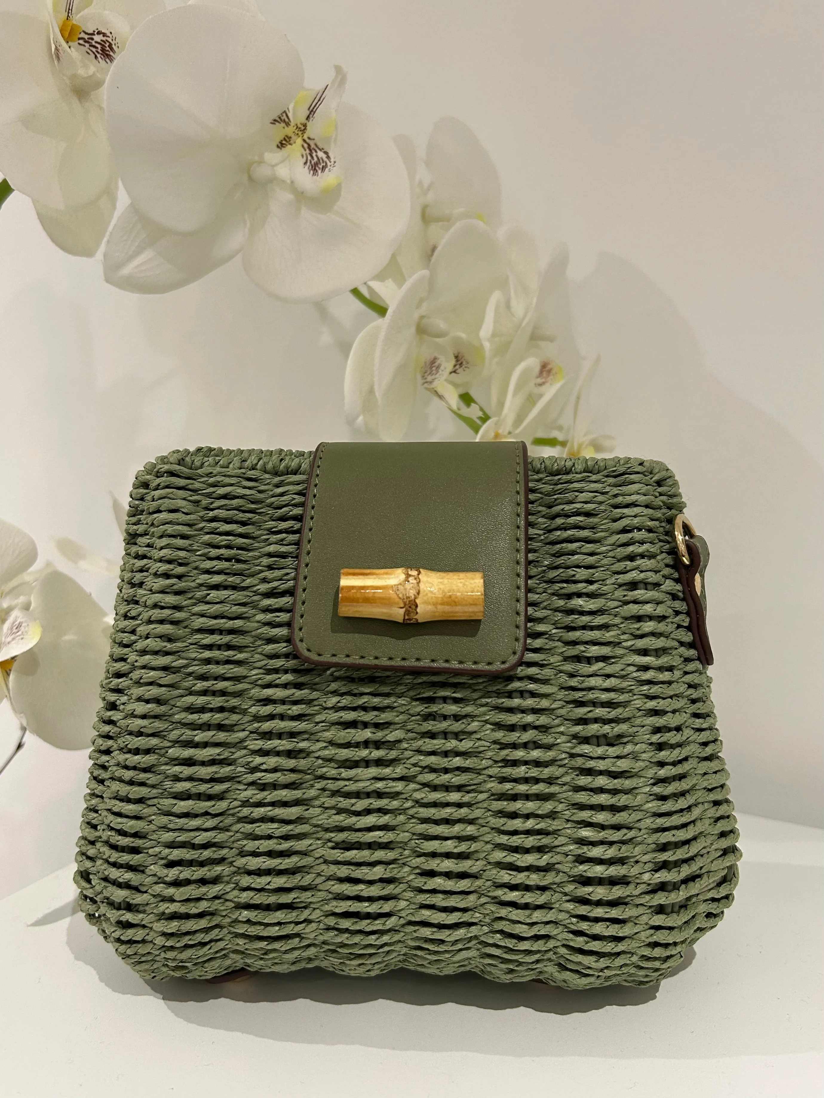 Straw Wicker Bamboo Detail Crossbody Bag (4 Colours)