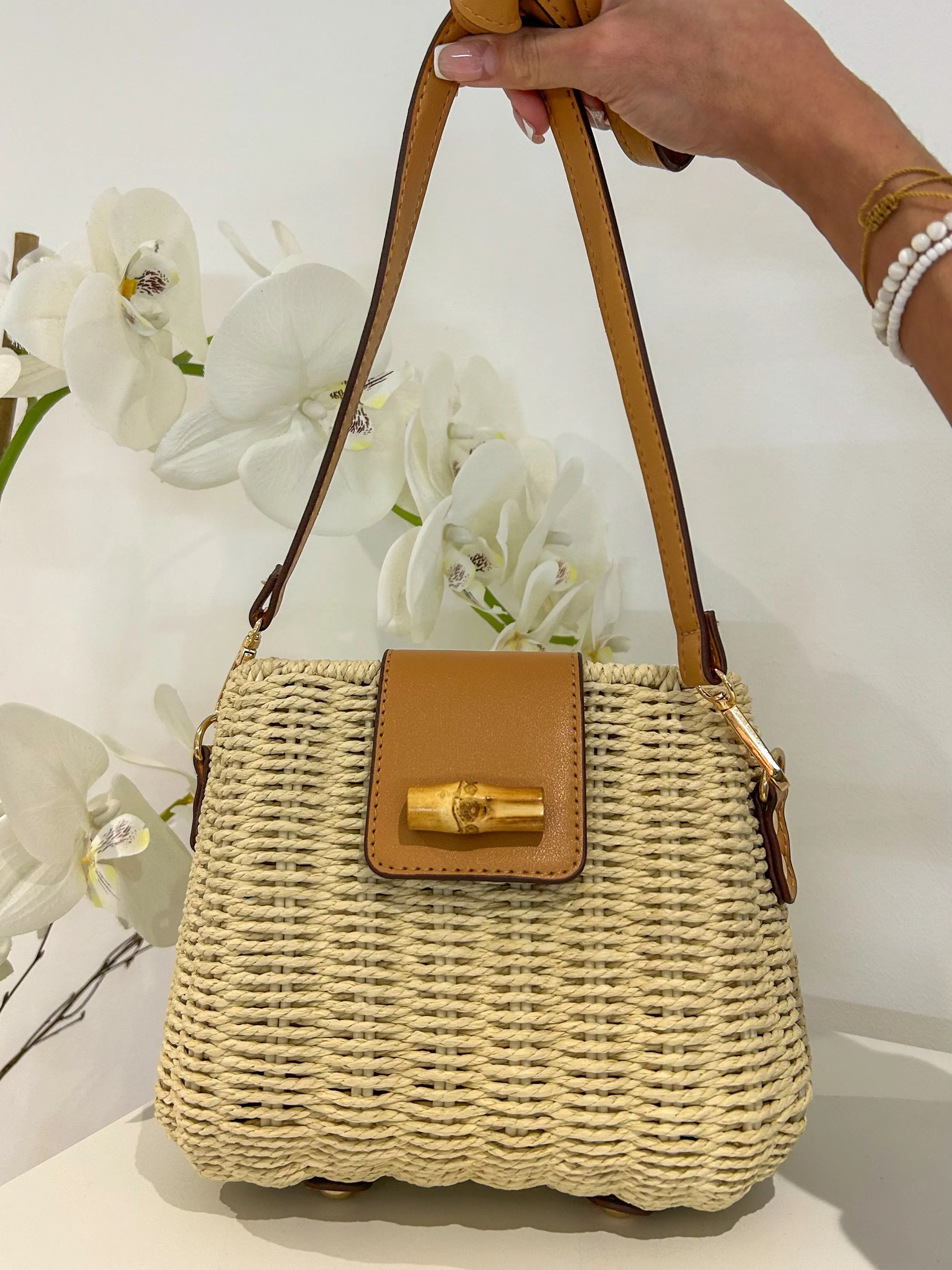 Straw Wicker Bamboo Detail Crossbody Bag (4 Colours)