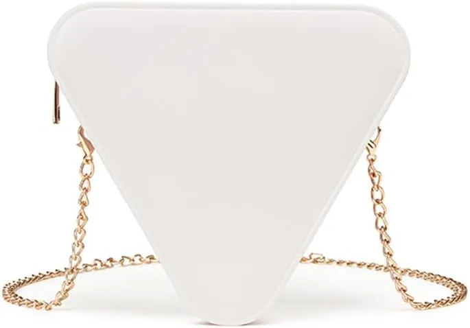 Stylish PVC Crossbody Bag with Detachable Chain Strap Triangle Shape Shoulder Bag Lightweight Purse for Women