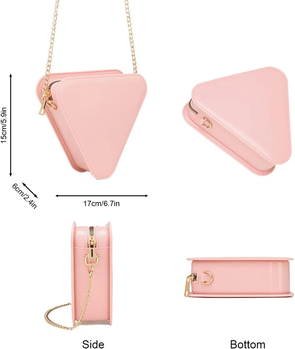 Stylish PVC Crossbody Bag with Detachable Chain Strap Triangle Shape Shoulder Bag Lightweight Purse for Women