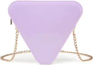 Stylish PVC Crossbody Bag with Detachable Chain Strap Triangle Shape Shoulder Bag Lightweight Purse for Women