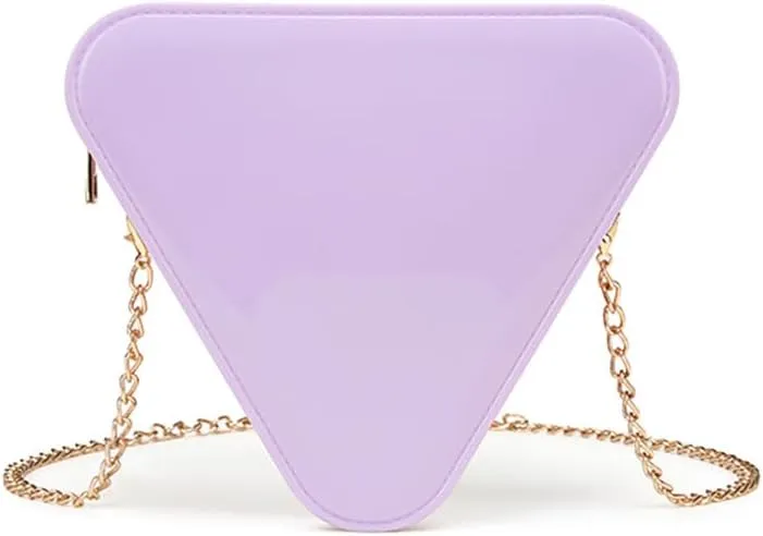Stylish PVC Crossbody Bag with Detachable Chain Strap Triangle Shape Shoulder Bag Lightweight Purse for Women