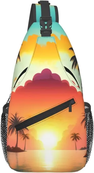 Sunrise Tropical Palm Tree Island print Crossbody bag, outdoor bag, casual bag, fashionable travel accessories fit everyone