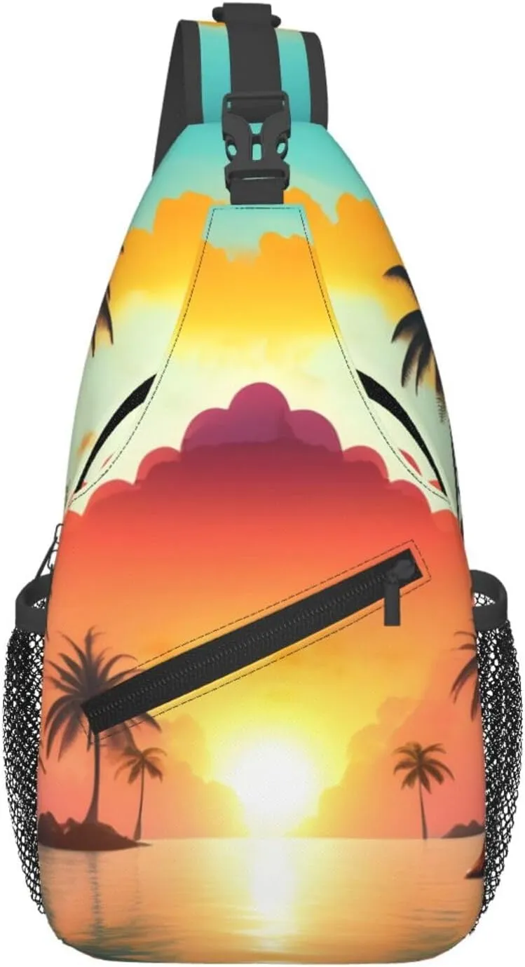 Sunrise Tropical Palm Tree Island print Crossbody bag, outdoor bag, casual bag, fashionable travel accessories fit everyone