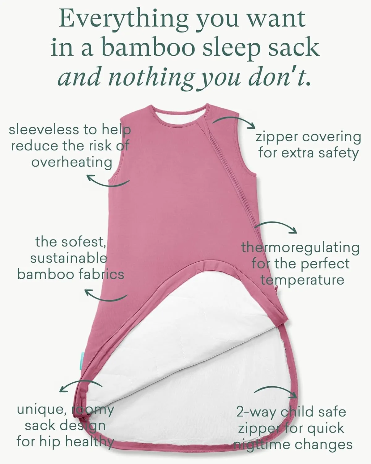 Supersoft Sleep Sack 1.0 TOG, Premium Bamboo Viscose Baby Sleeping Bag 2-Way Zipper Sleep Sack Baby Wearable Blanket