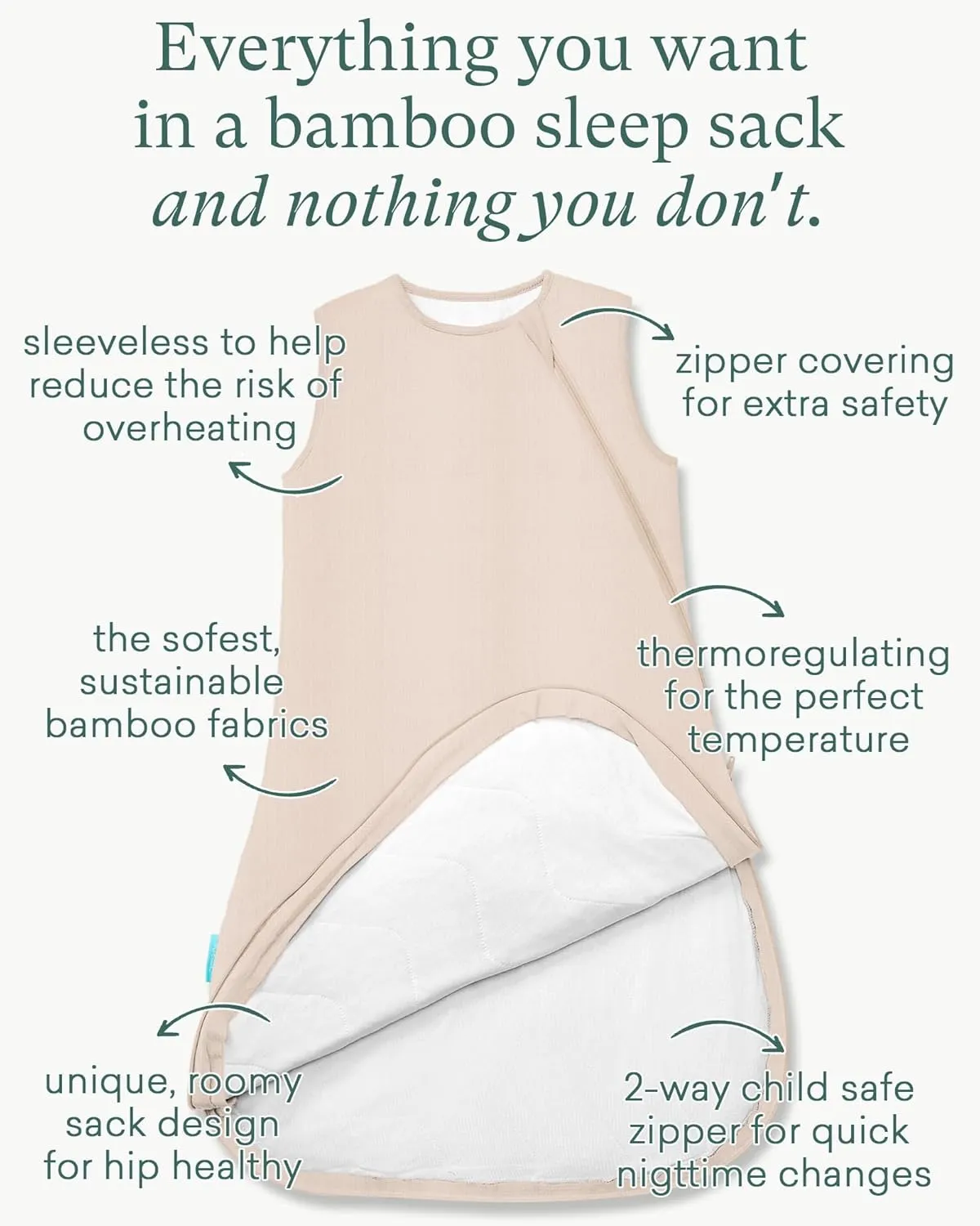 Supersoft Sleep Sack 1.0 TOG, Premium Bamboo Viscose Baby Sleeping Bag 2-Way Zipper Sleep Sack Baby Wearable Blanket
