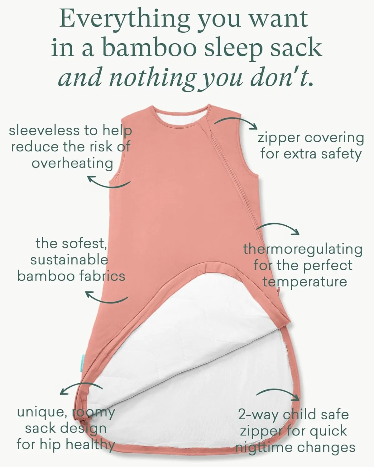 Supersoft Sleep Sack 1.0 TOG, Premium Bamboo Viscose Baby Sleeping Bag 2-Way Zipper Sleep Sack Baby Wearable Blanket