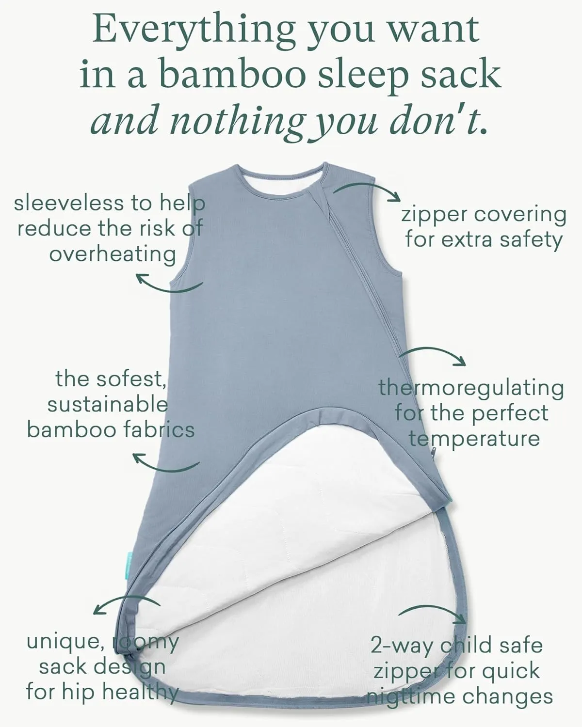 Supersoft Sleep Sack 1.0 TOG, Premium Bamboo Viscose Baby Sleeping Bag 2-Way Zipper Sleep Sack Baby Wearable Blanket