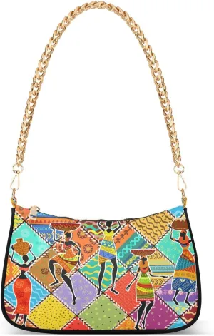 susiyo Shoulder Bag for Women Colorful Patchwork Dancing African Womans Small Shoulder Purse Bags Cute Hobo Tote Handbag Mini Clutch Purse