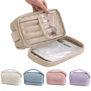 Sweet Lady Cream Toast Texture Makeup Bag for Women Double Layer Large Capacity Cosmetic Bag for Convenient Carrying (Haze Blue)