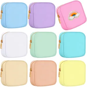 Sweetude 9 Pcs Mini Nylon Makeup Bag Small Nylon Zipper Pouch 4.7" x 5.1" DIY Preppy Waterproof Travel Cosmetic Bag Cute Toiletry Pouch Organizer for Women Purse Storage Gifts, 9 Bright Colors