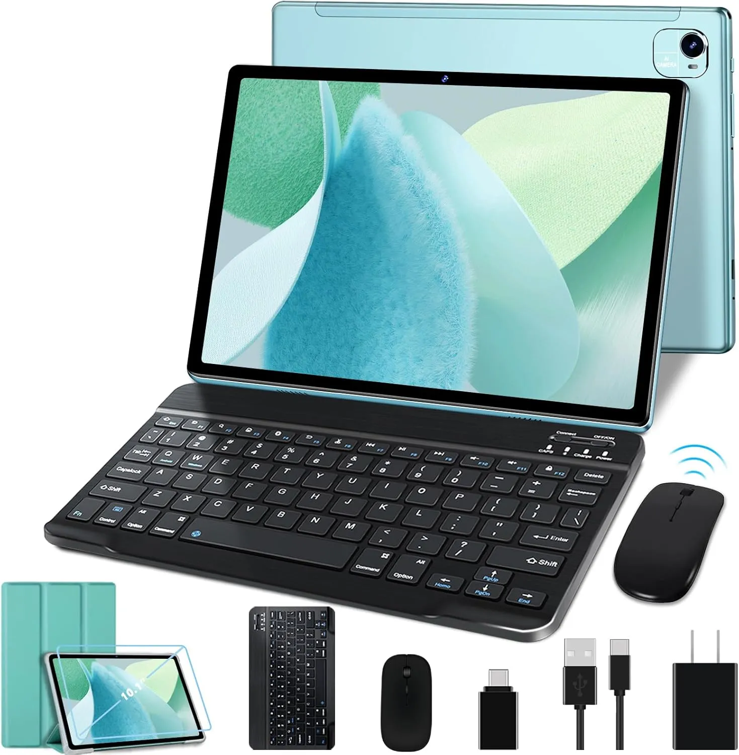 Tablet 10 inch Android 13 Octa-Core 2.0 GHz, 2 in 1 tablet 14GB RAM 128GB ROM TF 1TB, 5 8MP Camera, 8000mAh Battery, 5G WiFi, Bluetooth 5.0, HD IPS Screen Tablet with Keyboard and Mouse, Green