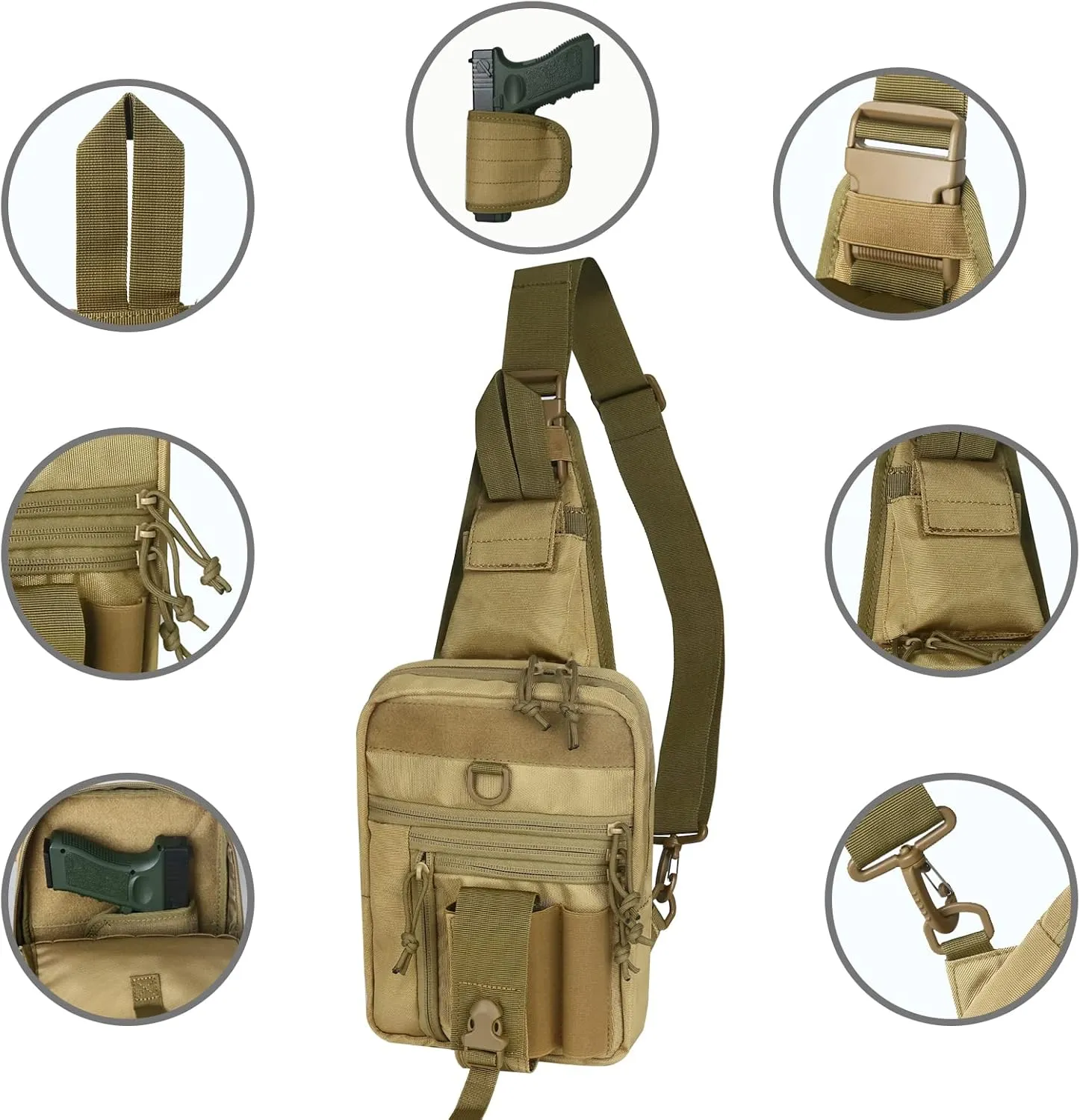 Tactical Chest Sling Pistol Bag Concealed Carry Handgun Chest Crossbody Pack Holster Shoulder Bag