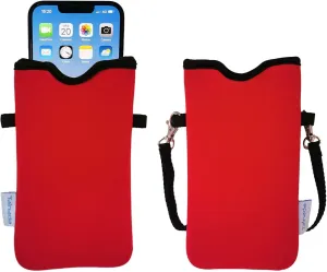 Tainada Men Women Neoprene Phone Sleeve Pouch Case Bag w/Crossbody Strap/Neck Lanyard for iPhone 16/15 Pro Max, 16/15 Plus,16e; Samsung S25 , S24, A56; Original Design/Made in Taiwan (Red)