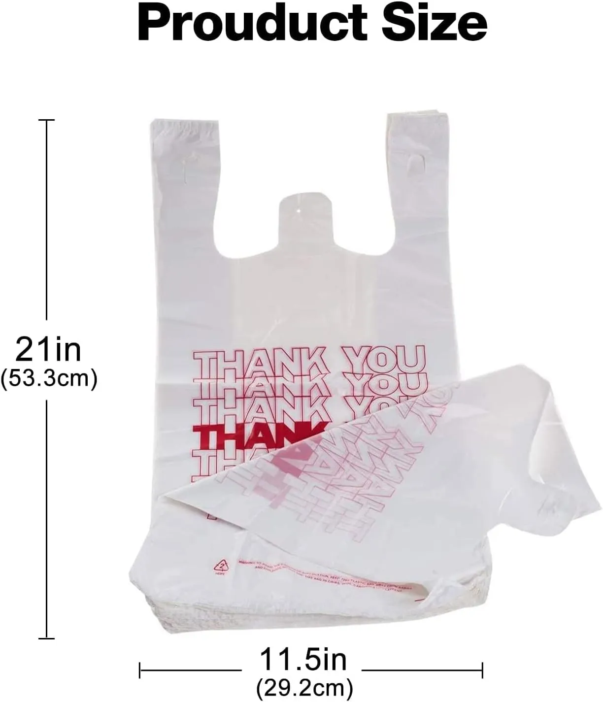 TashiBox 1000 Ct plastic bags/Shopping Bags/Thank You Bags/Reusable and Disposable Grocery Bags - Measures 11.5" X 6.25" X 21", 15mic, 0.6 Mil