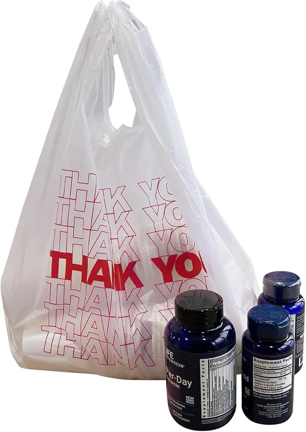TashiBox 1000 Ct plastic bags/Shopping Bags/Thank You Bags/Reusable and Disposable Grocery Bags - Measures 11.5" X 6.25" X 21", 15mic, 0.6 Mil