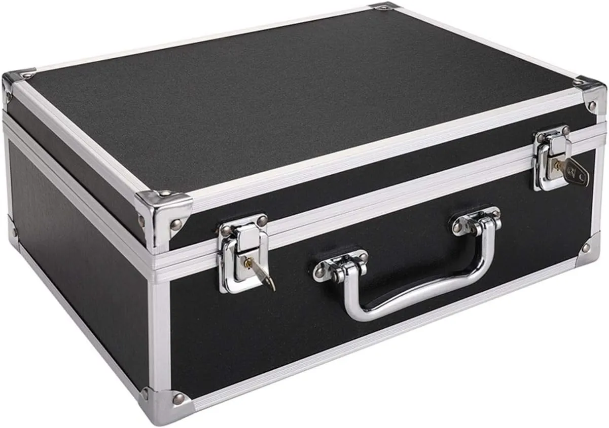 Tattoo Kit Box Case,Tattoo Case Organizer 12.6" x 9.5" x 5.1" W/Lock Machine Carrying Box,Aluminum Alloy with Sponge for Machine