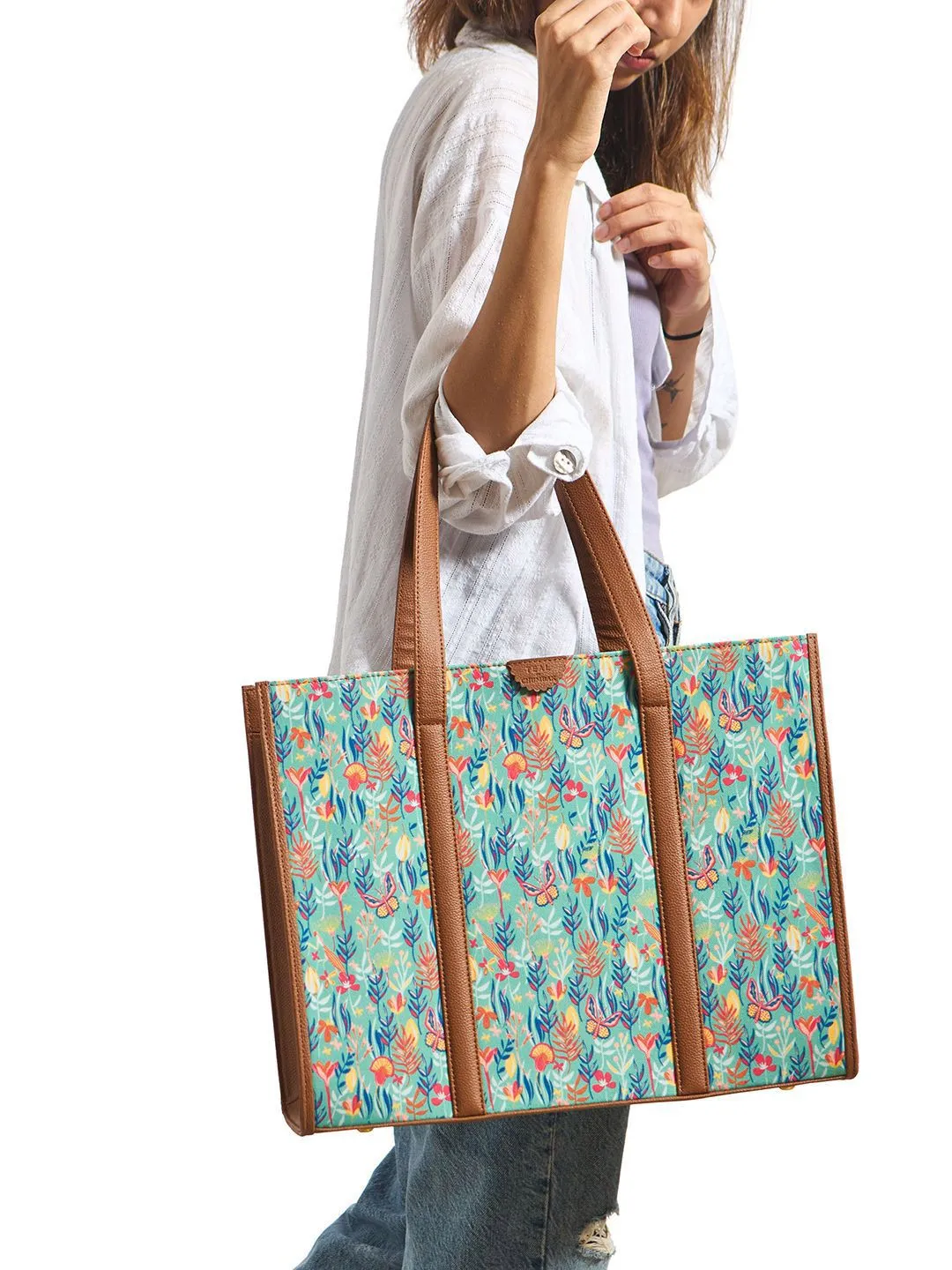TEAL BY CHUMBAK Floral Printed Shopper Handheld Bag