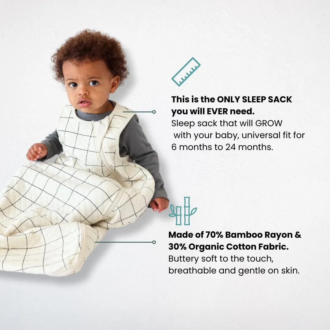 Tealbee Dreambag: Rayon made from Bamboo, Organic Cotton Baby Sleep Sack Universal Fit 6-24 months - 1.2 TOG All Season Baby Wearable Blanket - 2-way zipper - Checkered