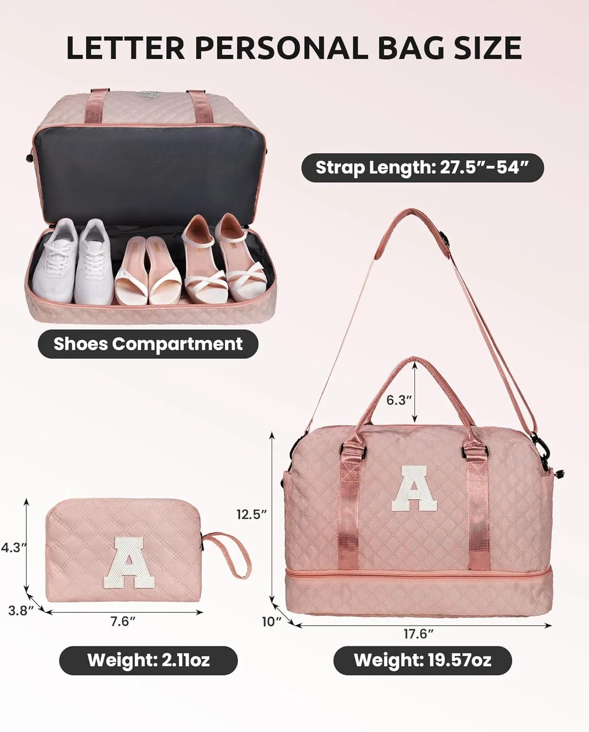 Teen Girl Gifts-Initial Duffle Bag with Shoe Compartment, Personalized Weekender Bag, Monogram Overnight Bag, Letter Travel Bag with Makeup Bag，Daughter Friend Gifts Kids Gift (Letter P)