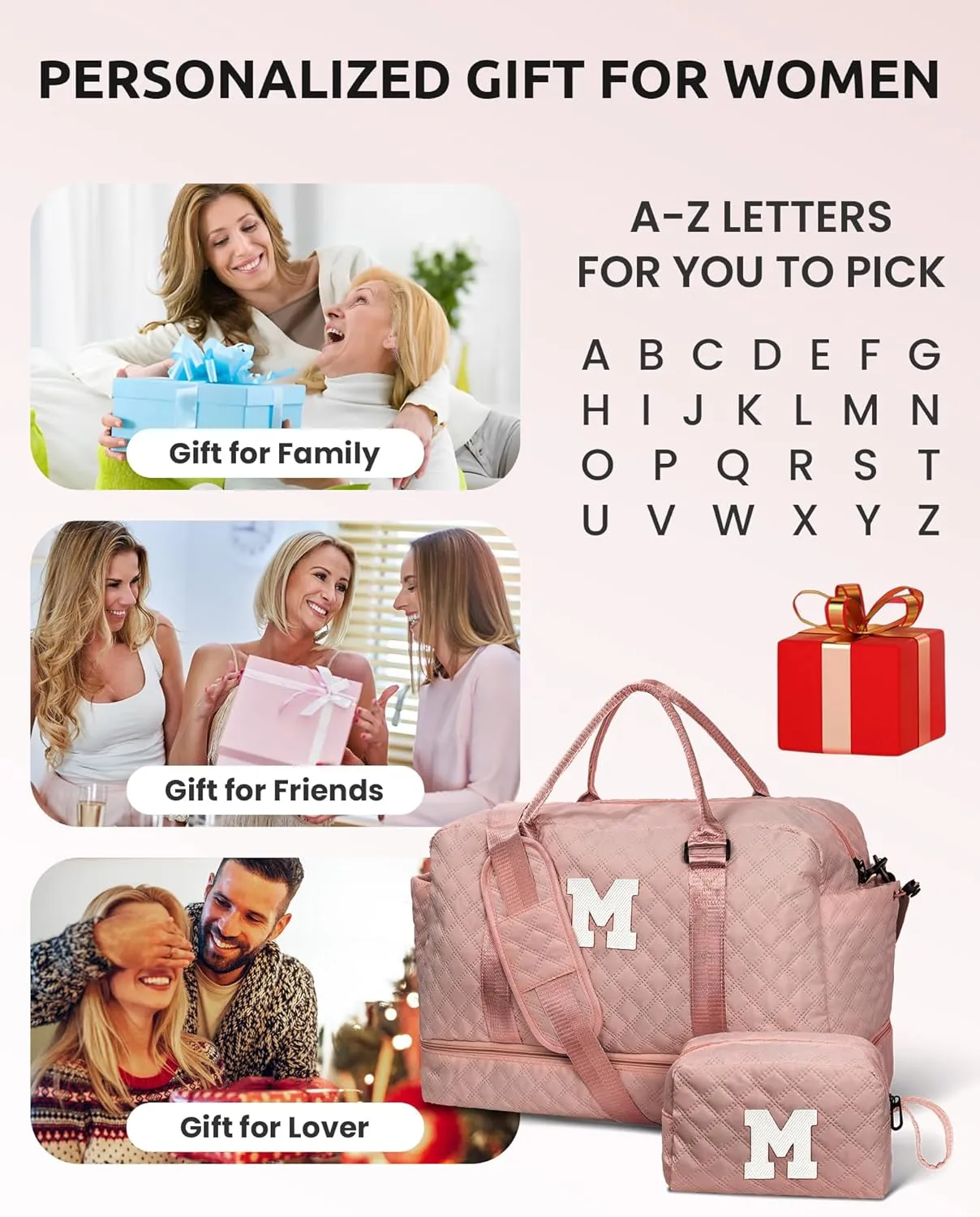 Teen Girl Gifts-Initial Duffle Bag with Shoe Compartment, Personalized Weekender Bag, Monogram Overnight Bag, Letter Travel Bag with Makeup Bag，Daughter Friend Gifts Kids Gift (Letter P)