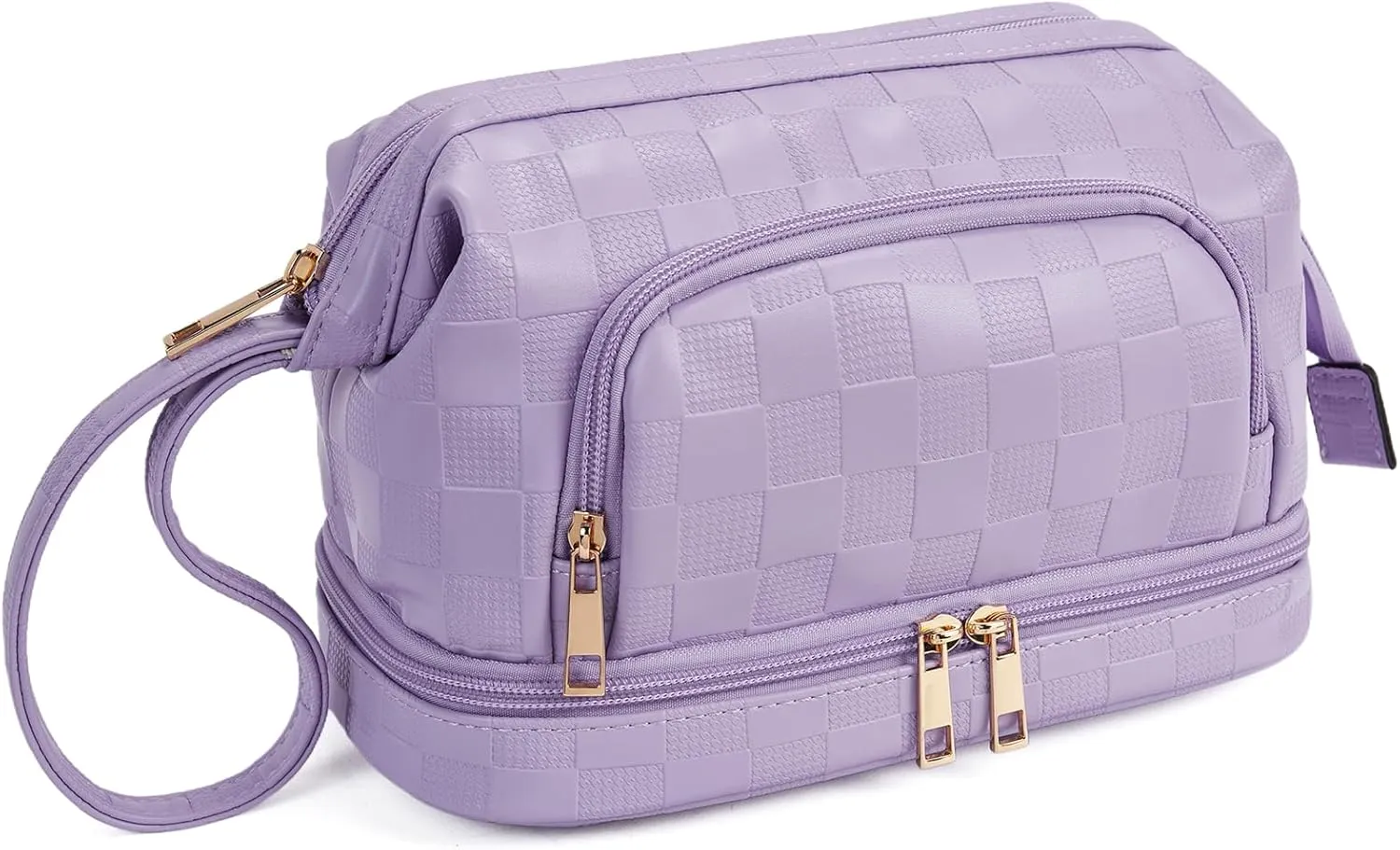 Telena Makeup Bag Large Capacity Travel Cosmetic Bags Double Layer Portable Leather Make Up Bag for Women (Purple)