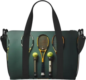 Tennis balls and rackets Crossbody handbag, travel casual handbag, suitable for work, travel, fitness, tourism, women's zipper storage bag,