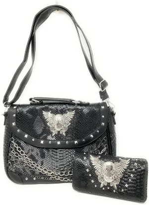 Texas West Women's Skull Chain Concealed Carry Handbag Purse Shoulder Bag/Crossbody Bag/Walllet