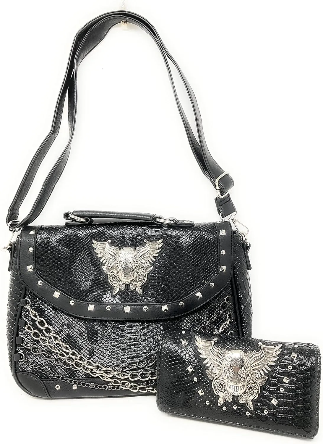Texas West Women's Skull Chain Concealed Carry Handbag Purse Shoulder Bag/Crossbody Bag/Walllet