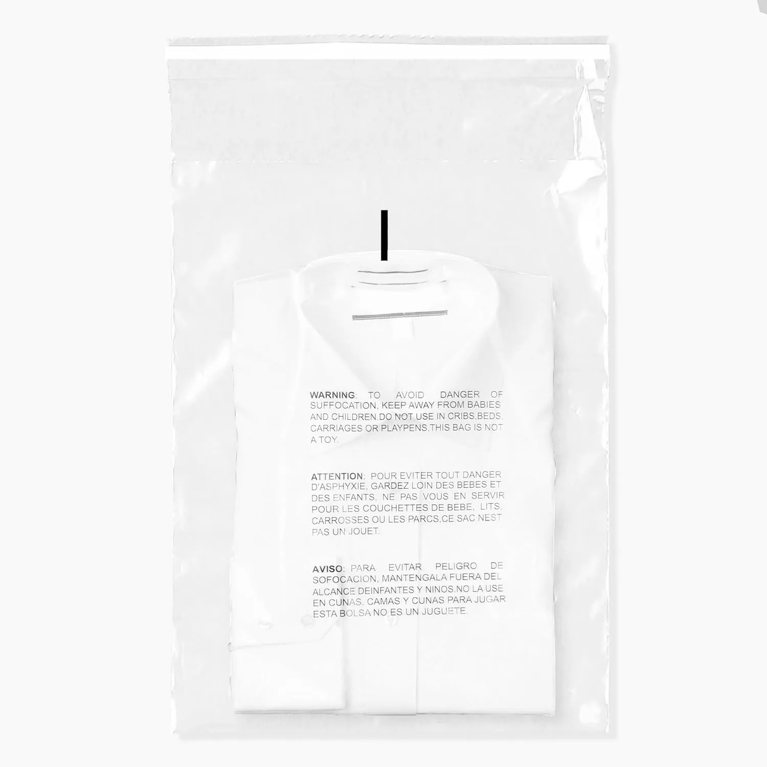 The Boxery 9x12'' Self Seal Clear 1.5Mil Poly Bags with Suffocation Warning for Packaging, Clothing & FBA -Permanent Adhesive - 2,000 Count