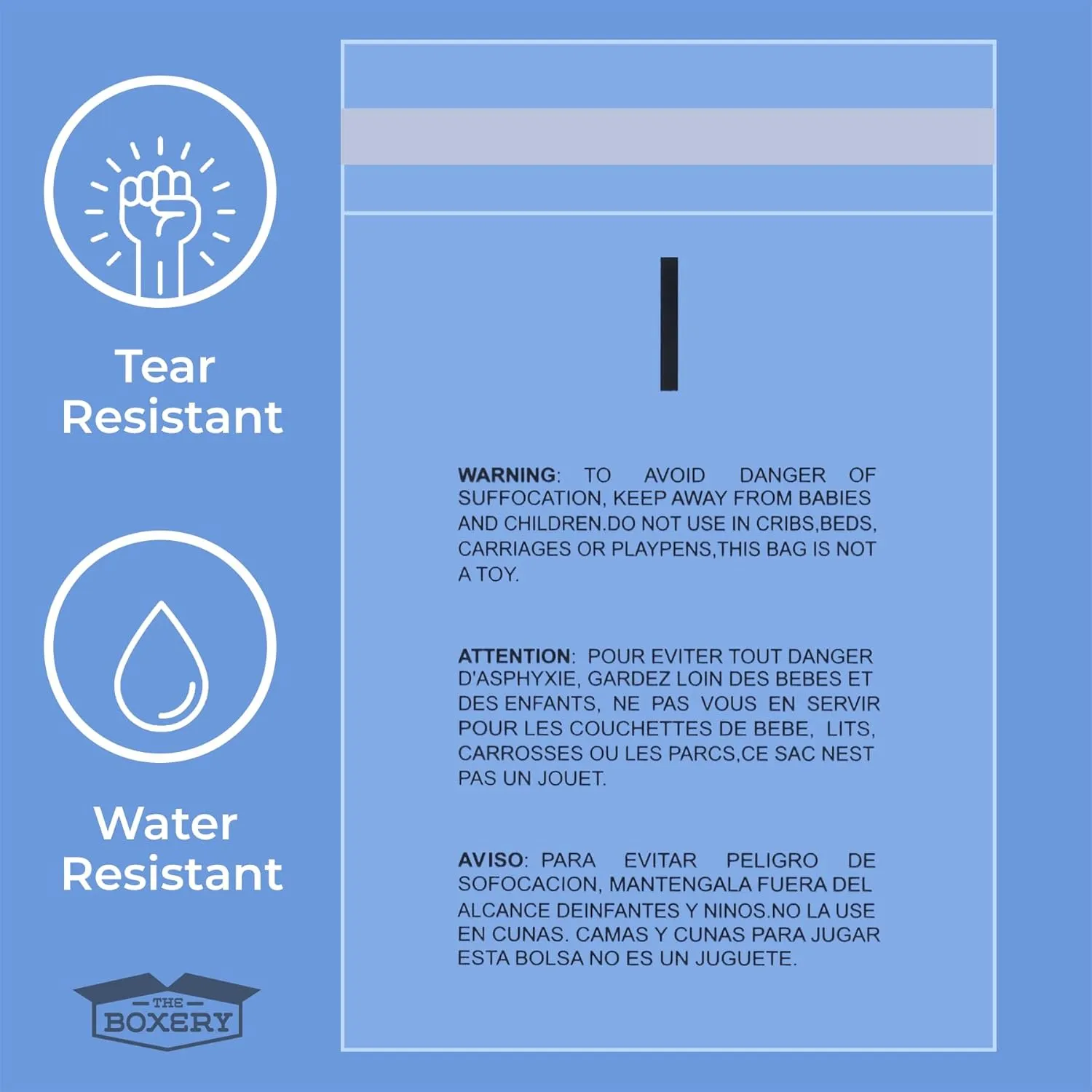 The Boxery 9x12'' Self Seal Clear 1.5Mil Poly Bags with Suffocation Warning for Packaging, Clothing & FBA -Permanent Adhesive - 2,000 Count