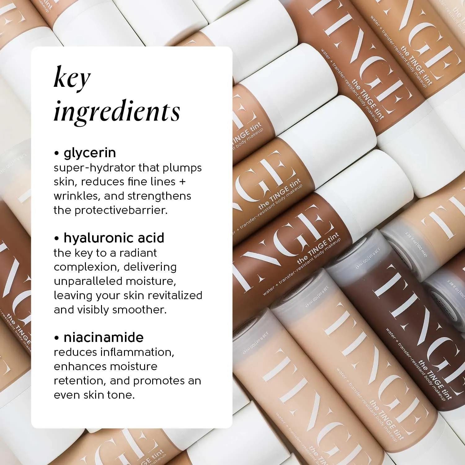 Tinge Tint Body Makeup, Lasts Up to 48 Hours, Medium Coverage Cream With Amino Acids, Hyaluronic Acid & Lysine, Semi Matte Finish, Water & Transfer Resistant, Fragrance Free, 3.38 Fl Oz - Deep Warm
