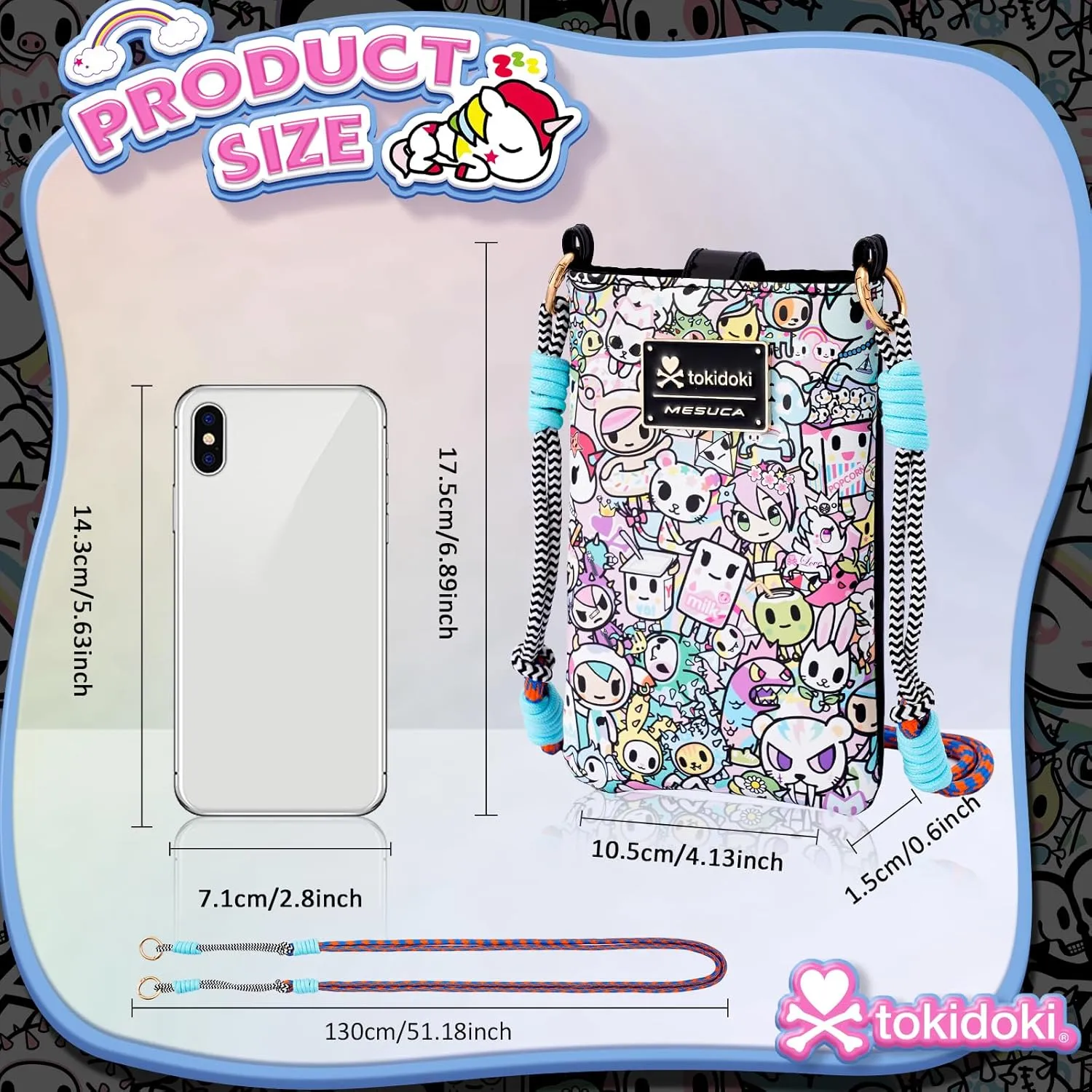 Tokidoki Official Licensed Leather Crossbody Bag with Adjustable Strap Phone Bag Shoulder Bag Coin Purses for Women