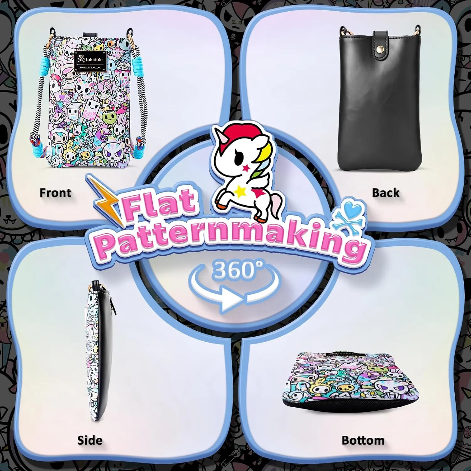 Tokidoki Official Licensed Leather Crossbody Bag with Adjustable Strap Phone Bag Shoulder Bag Coin Purses for Women