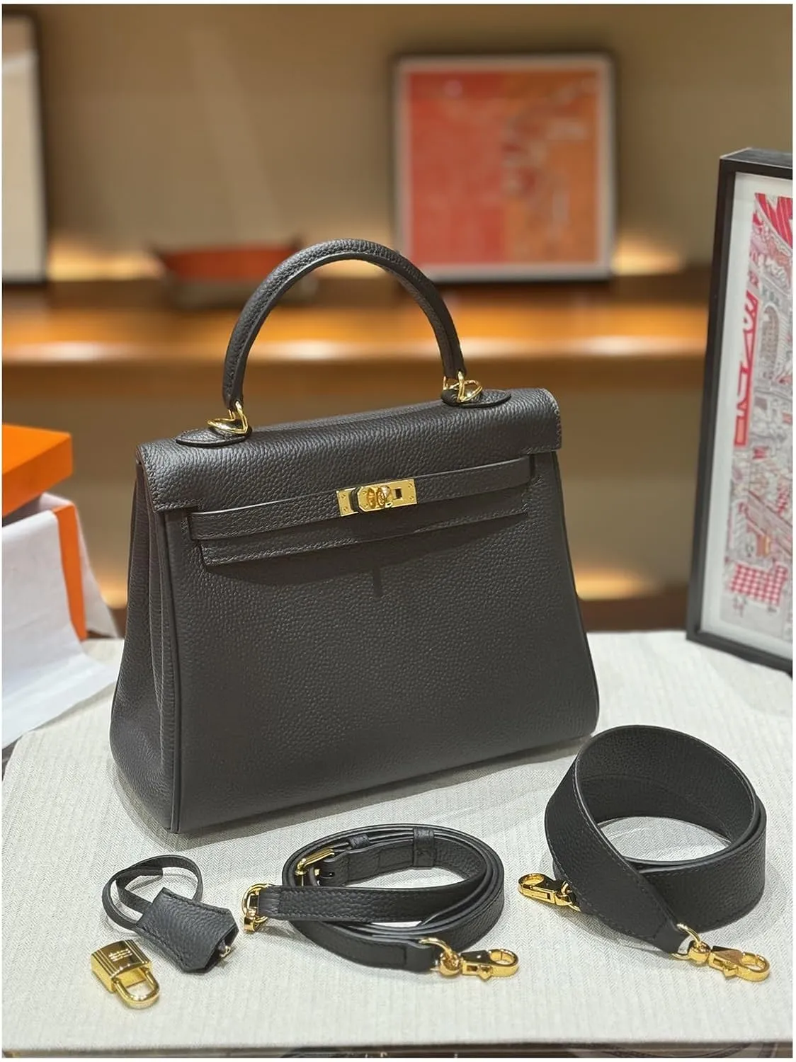 Tote Bag for Women, Genuine Leather Top Handle Handbag, Fashion Vintage Shoulder Bag, Crossbody, With 2 strap.