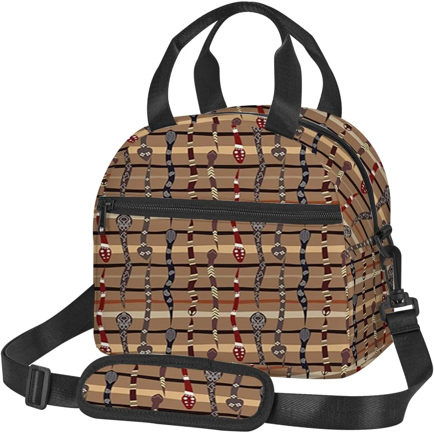 Traditional Animal Print,Insulated Reusable Lunch Bag Adult Large Lunch Box for Women and Men,Wildlife Prehistoric Snakes,Adjustable Shoulder Strap,Front Zipper Pocket,Multicolor
