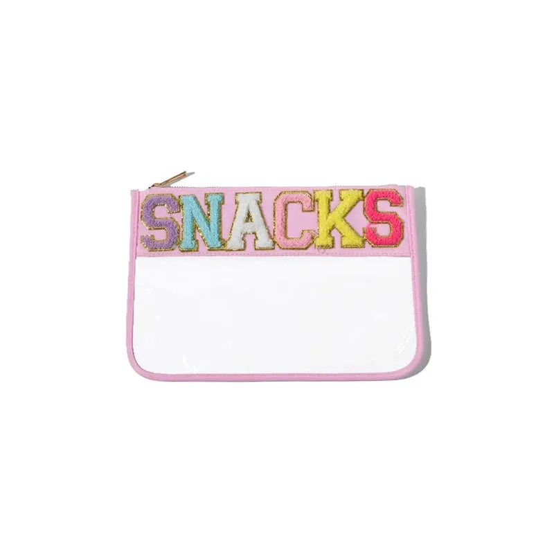 Transparent PVC waterproof travel cosmetic bag with embroidery