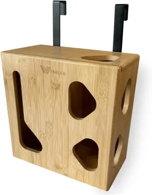 Trash Bag Dispenser & Grocery Bags Holder by Weneder - Bamboo 2 in 1 Kitchen Organizer for Garbage and Plastic Bags - Under Sink Storage, Over Cabinet Door and Wall Mounted - Wooden Home Organizers