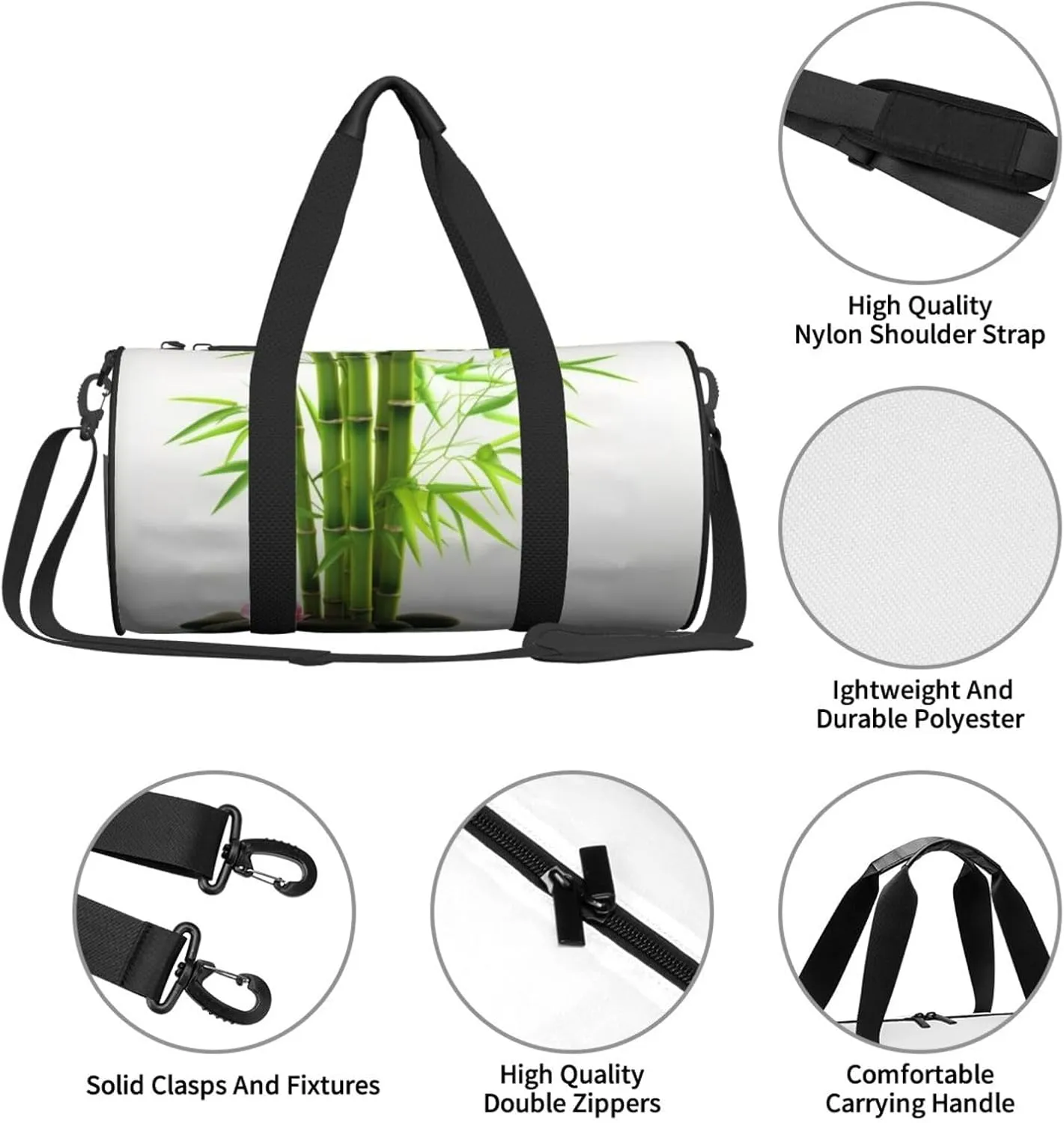 Travel Bag For Women,Green Bamboo Lotus Print Personal Item Duffle Bags,Weekend Travel Duffel Tote Bag,Travel Sport Gym Bag For Men,Airplane Travel Essentials For Flying