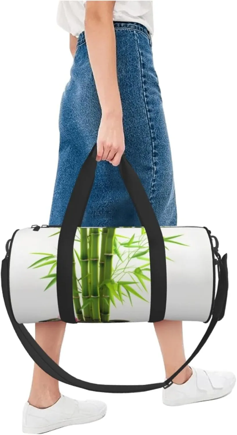 Travel Bag For Women,Green Bamboo Lotus Print Personal Item Duffle Bags,Weekend Travel Duffel Tote Bag,Travel Sport Gym Bag For Men,Airplane Travel Essentials For Flying