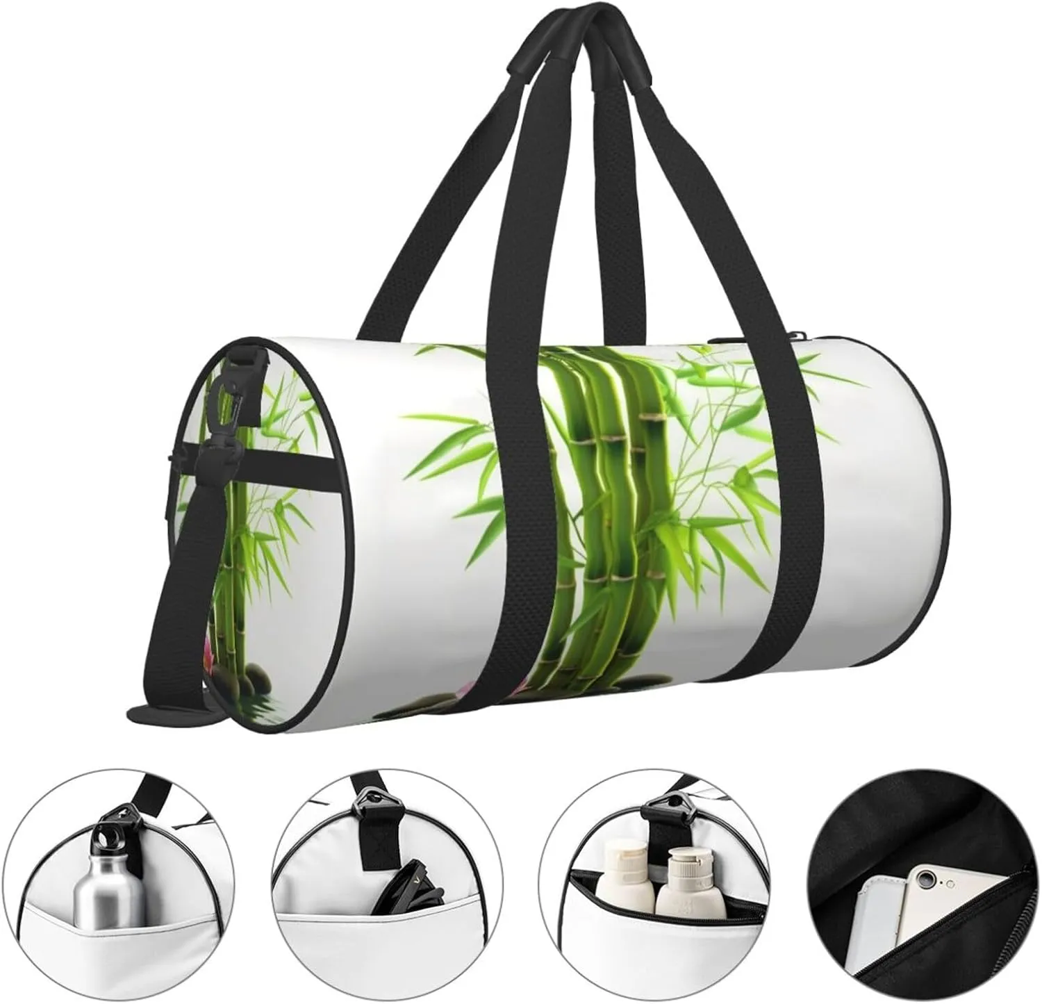 Travel Bag For Women,Green Bamboo Lotus Print Personal Item Duffle Bags,Weekend Travel Duffel Tote Bag,Travel Sport Gym Bag For Men,Airplane Travel Essentials For Flying