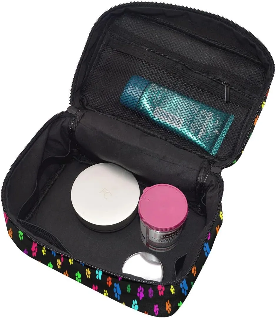 Travel Cosmetic Bag Colorful Dog Paw Print Toiletry Makeup Bag Pouch Tote Case Organizer Storage For Women