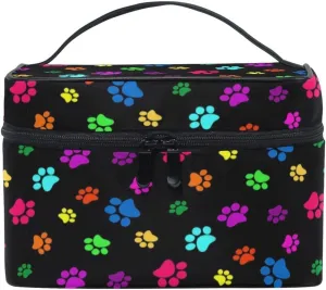 Travel Cosmetic Bag Colorful Dog Paw Print Toiletry Makeup Bag Pouch Tote Case Organizer Storage For Women