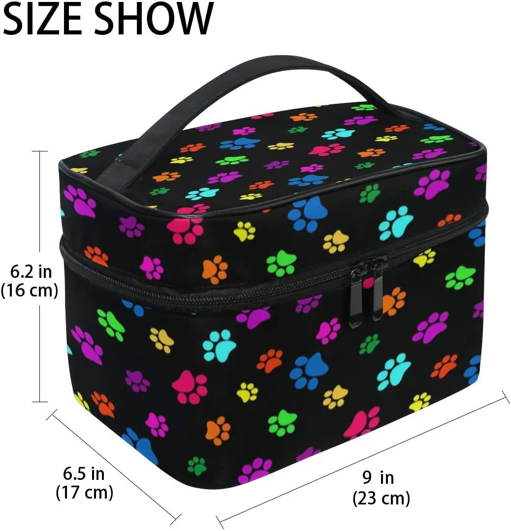 Travel Cosmetic Bag Colorful Dog Paw Print Toiletry Makeup Bag Pouch Tote Case Organizer Storage For Women