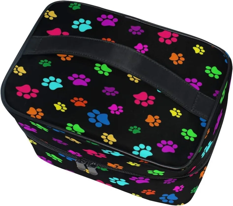 Travel Cosmetic Bag Colorful Dog Paw Print Toiletry Makeup Bag Pouch Tote Case Organizer Storage For Women