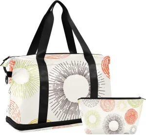 Travel Duffel Bag Colorful Circle Pattern Gym Duffel Bag for Men & Women with Shoe & Wet Compartment Shoulder Weekender Overnight Bag