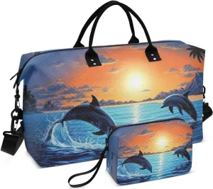 Travel Duffel Bag Large Weekender Overnight Bags for Women Men, Dolphin Gym Bag with Toiletry Bag