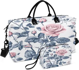 Travel Duffel Bag Large Weekender Overnight Bags for Women Men, Rose Bushes Gym Bag with Toiletry Bag