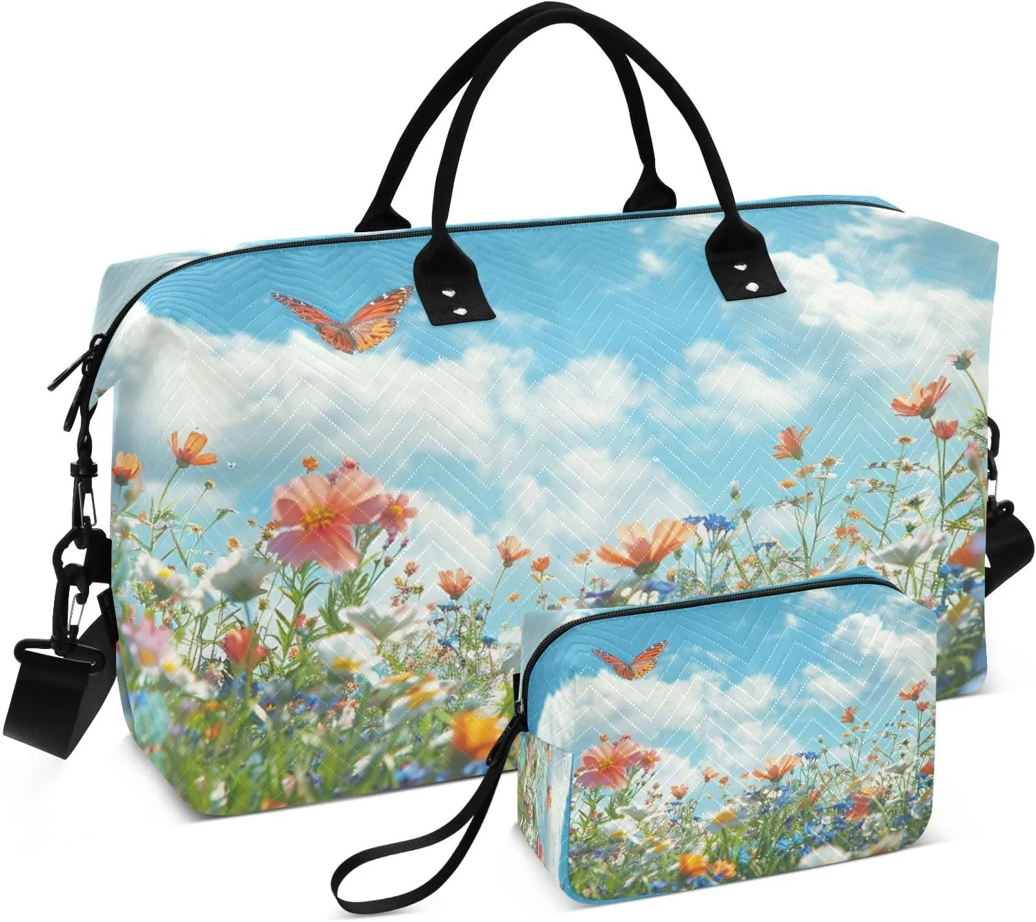 Travel Duffel Bag Large Weekender Overnight Bags for Women Men, Spring Meadow Filled Gym Bag with Toiletry Bag