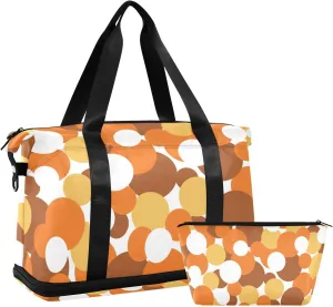 Travel Duffel Bag Orange and White Circle Gym Duffel Bag for Men & Women with Shoe & Wet Compartment Shoulder Weekender Overnight Bag